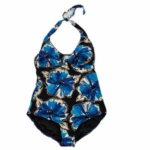 Tropical Escape Floral One Piece Halter Swimsuit Size 12